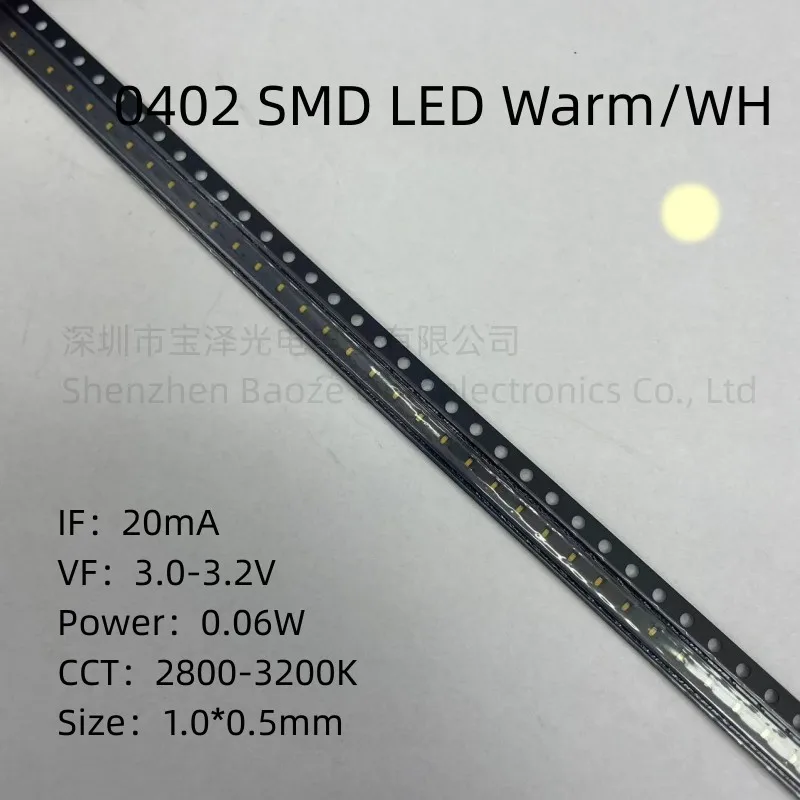 0402 SMD LED Teplá biela 1.0*0,5 mm Vysoký jas