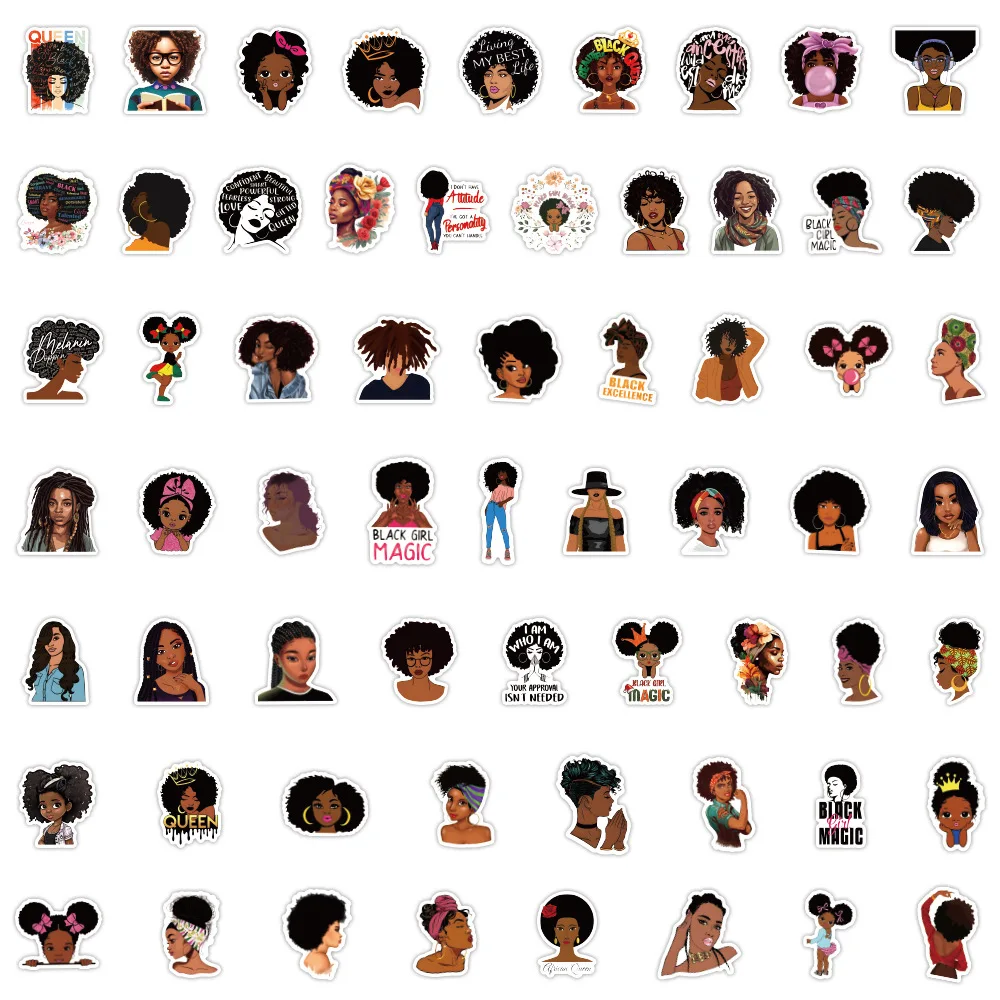 10/60Pcs Módne Inšpiratívne Black Girl, Hot Melanínu, Poppin Nálepka Pre DIY Batožiny Notebook Skateboard Telefón Odtlačkový Nálepky
