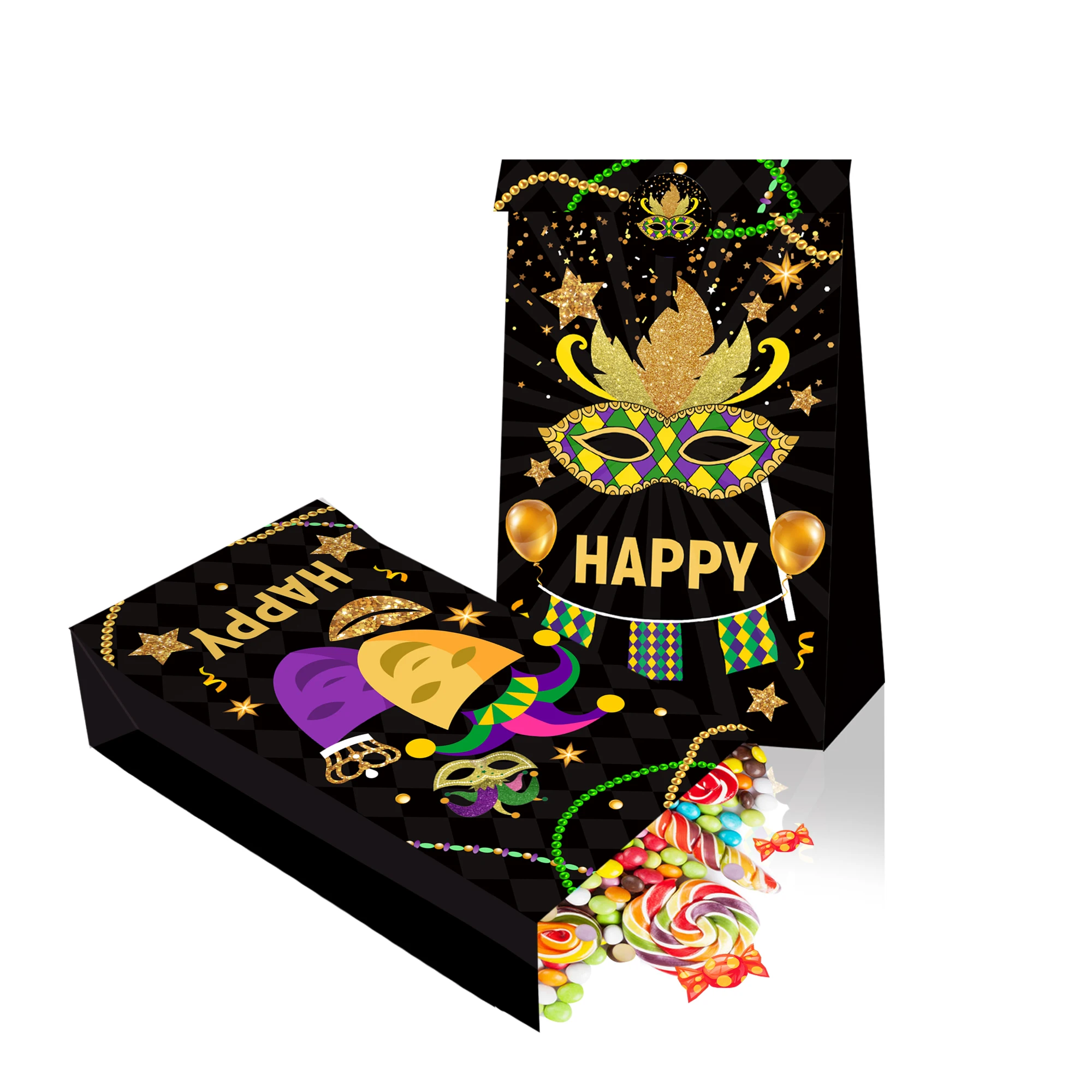 12 Ks Liečbu Tašky Carnaval Strany Dobroty Dezert Láskavosti Sedlovou Candy Bag s Samolepky pre Deti, aby Snack Cookie Popcorn, Sma