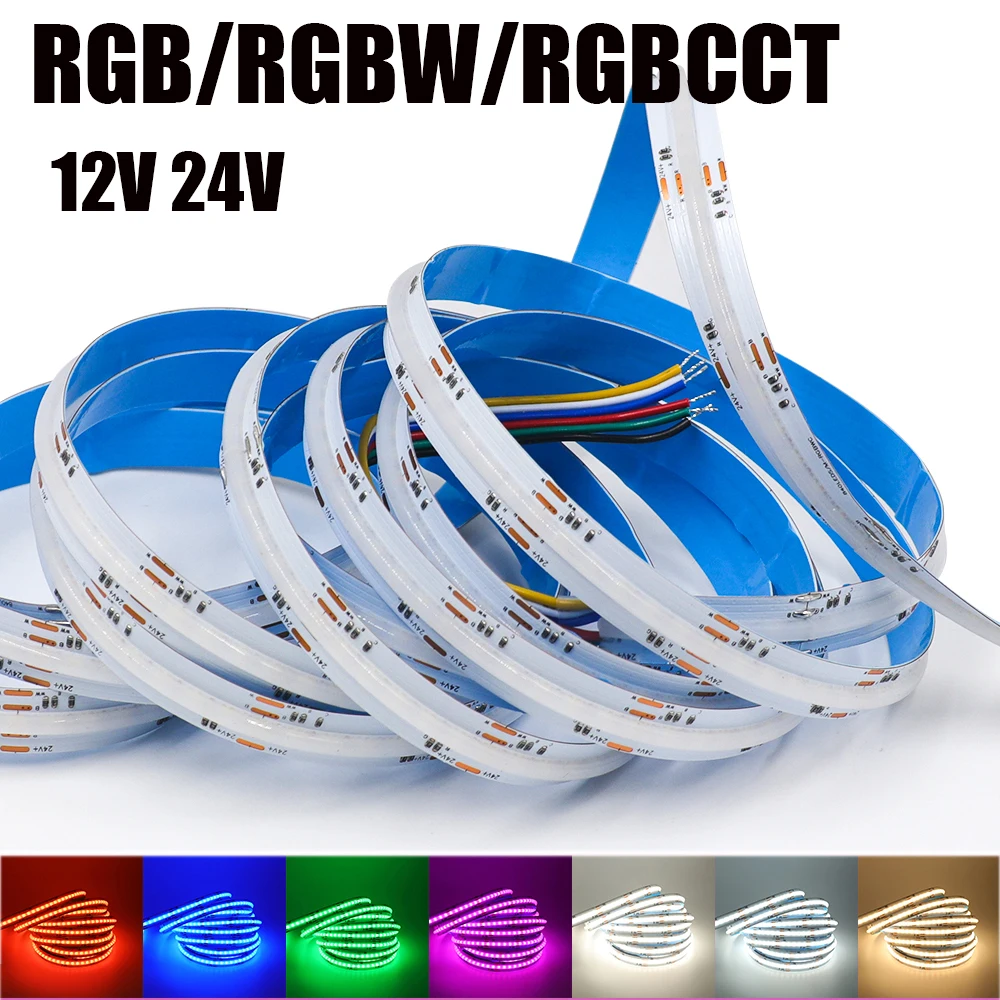 12V 24V RGB RGBW RGBWW RGBCCT COB LED Pásy 840 784LEDs/M Flexibilné Vysoké Svetlé Dotless Led Diódy Pásky Pružný pás s nástrojmi