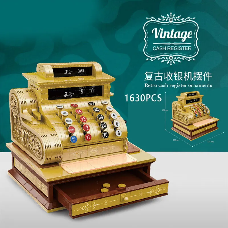 1630PCS Tvorivé Zlaté Vintage pokladne Stavebné Bloky Nápad MOC Zostaviť Mini Tehly Hračky, Darčeky Pre Deti Deti
