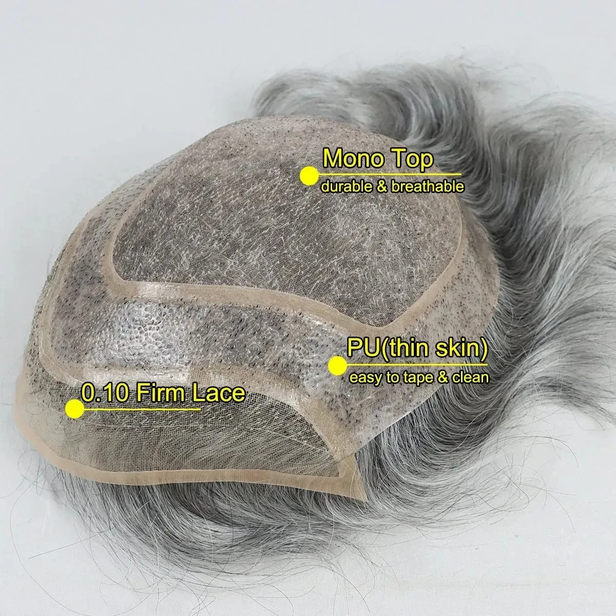 #1B80 Toupee pre Mužov Jemné Mono Vlna Mužskej Parochne Ľudské Vlasy Náhradné Systému Mužov Protéza 8x10 Sivá Hairpiece Jednotky