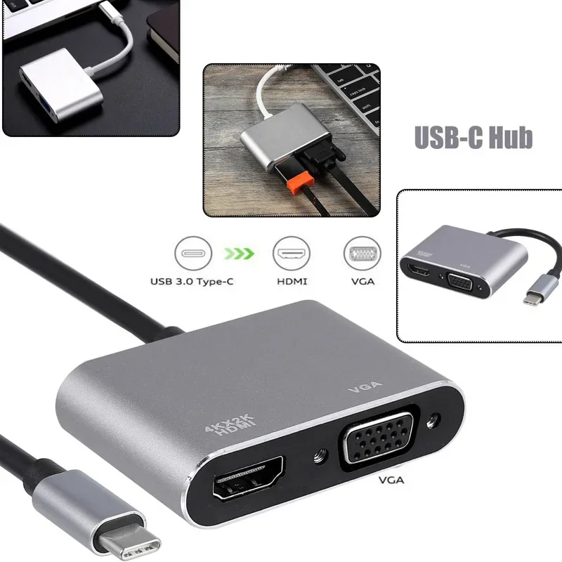 2 v 1, USB 3.1 4K Typu C, USB-C na VGA kompatibilný s HDMI Adaptér Video Multi Port Converter Adaptér pre Macbook Samsung Xiao