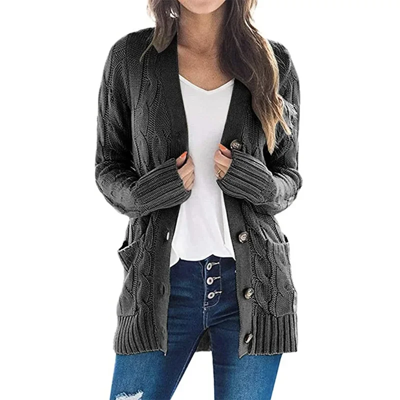 2021 Žena, Nové Zimné Móda Dlhý Rukáv Bežné Sveter Farbou Pletený Sveter Cardigan Zrastov Topy Ženy Kabát Plus Veľkosť XL