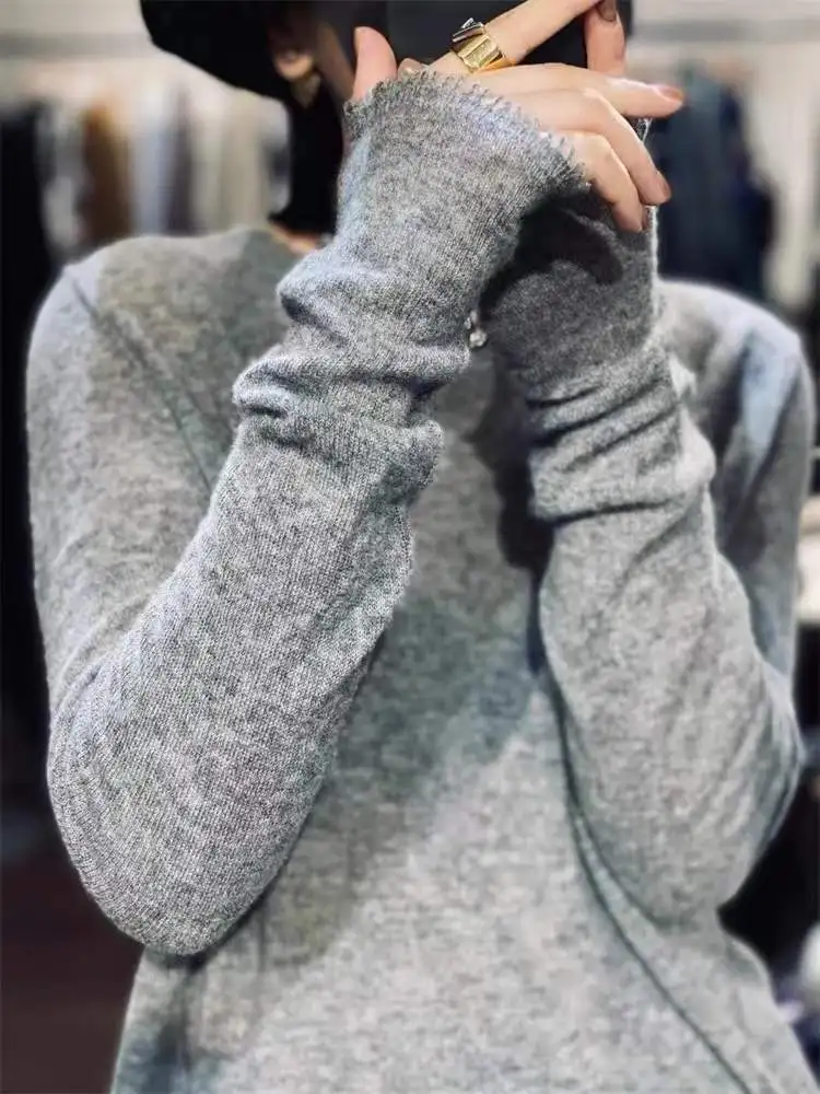 2023 jarné, jesenné kolo krku fringe cashmere sveter žien voľné kórejský sveter módne vlnené tričko base