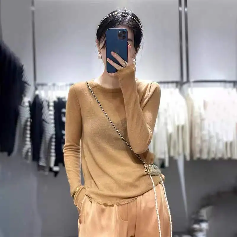 2023 jarné, jesenné kolo krku fringe cashmere sveter žien voľné kórejský sveter módne vlnené tričko base
