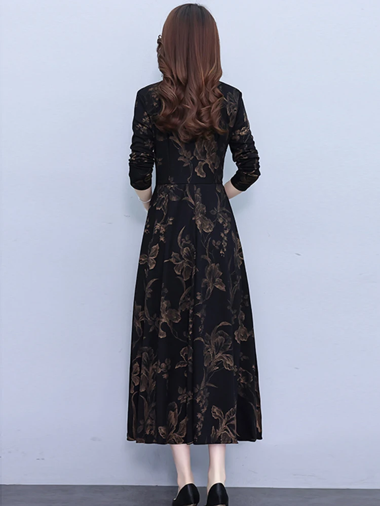 2023 Jeseň Zima Ženy Dlhý Rukáv Pletené Bodycon Vintage Šaty Módne Kvetinový Elegantné Party Formálne Na Večer Midi Šaty