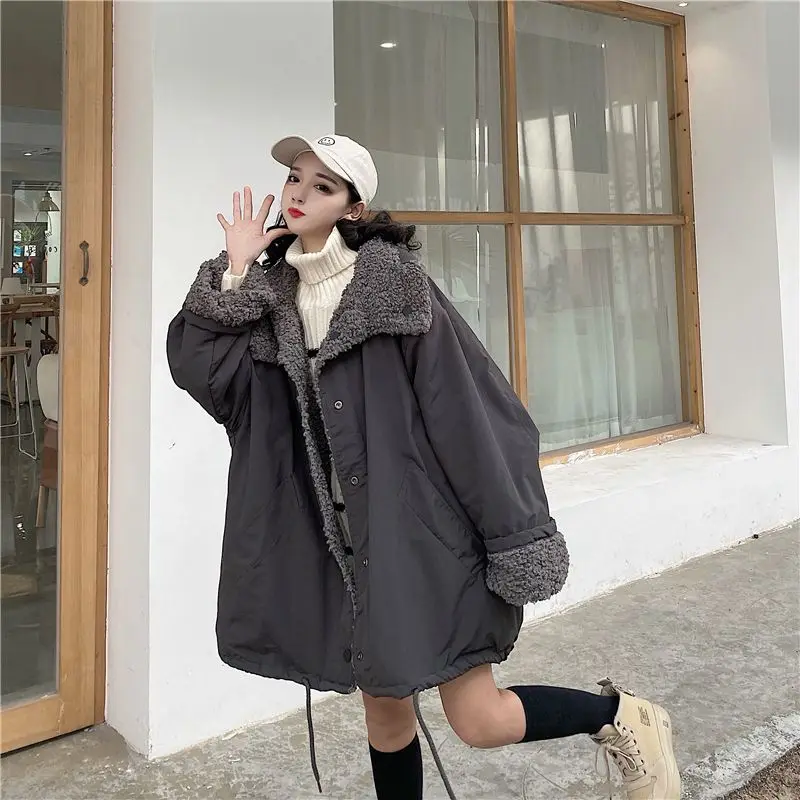 2023 kórejská verzia imitácia kožušiny zimné dámske voľné imitácia ovčia vlna obojstranné nosiť dlhý kabát