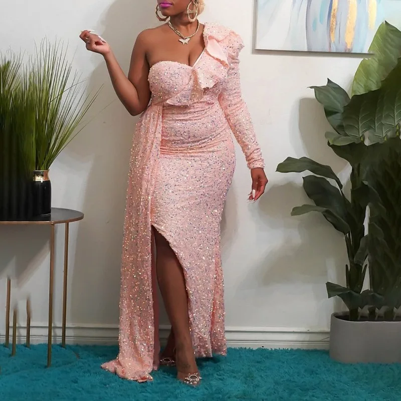 2023 Luxusné Afriky Sequin Maxi Šaty pre Ženy Bodycon Elegantné Dlhé Šaty Svadobné, Večerné Šaty, Sexy Party Šaty Afrike Oblečenie
