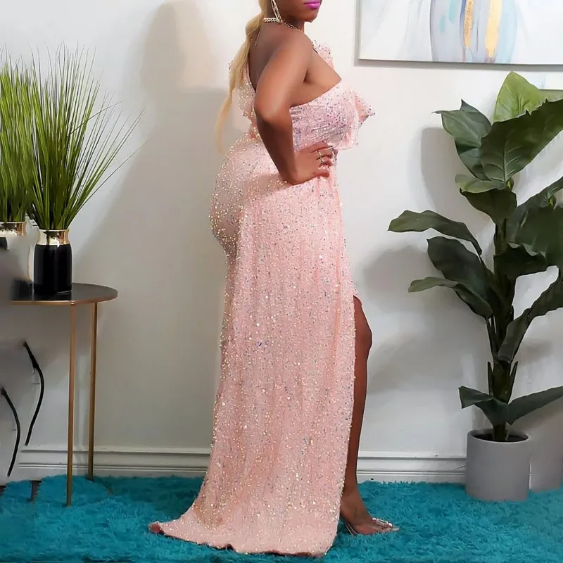 2023 Luxusné Afriky Sequin Maxi Šaty pre Ženy Bodycon Elegantné Dlhé Šaty Svadobné, Večerné Šaty, Sexy Party Šaty Afrike Oblečenie