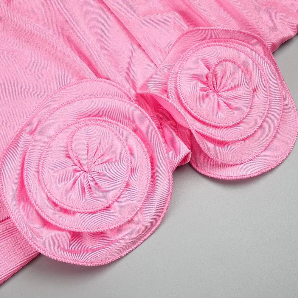 2023 Nika Dizajnér Ružové plavky s uväzovaním za Krk Troch-dimenzionální Kvet Dlhé Sukne so Štrbinou Sexy Šaty bez Rukávov Dovolenku Dátum Šaty