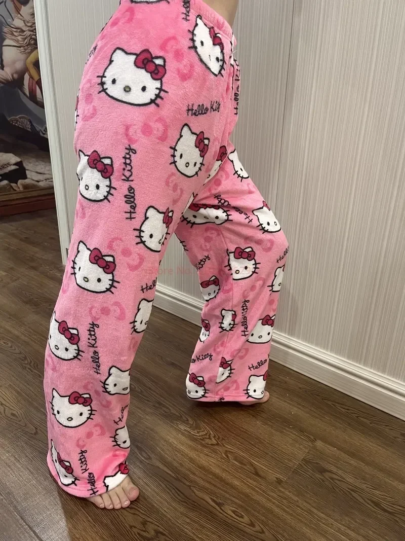 2023 Nové Sanrio Hello Kitty Pyžamo Halloween Flanelové Módne Trouserswomen Kawaii Anime, Komiksu Bežné Vlnené Domov Nohavice Jeseň
