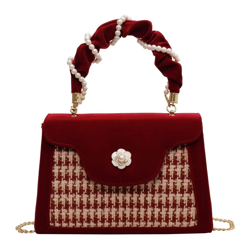 2024 nové módne ženy red pearl taška cez rameno pevné cítil patchwork kawaii štýl bežné crossbody taška oblečenie party kabelka, zoznamka