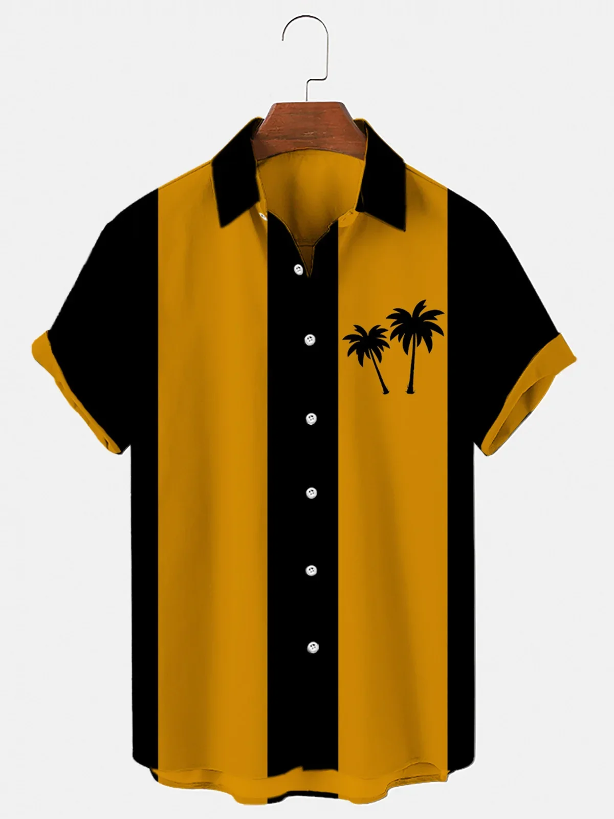 2024 Novú Hawaii Mužov Pláži T-Shirts Palmy Vytlačené Krátke Sleeve Tee Topy Kontrastné Plus Veľkosť Singel Svojim Klope Košele