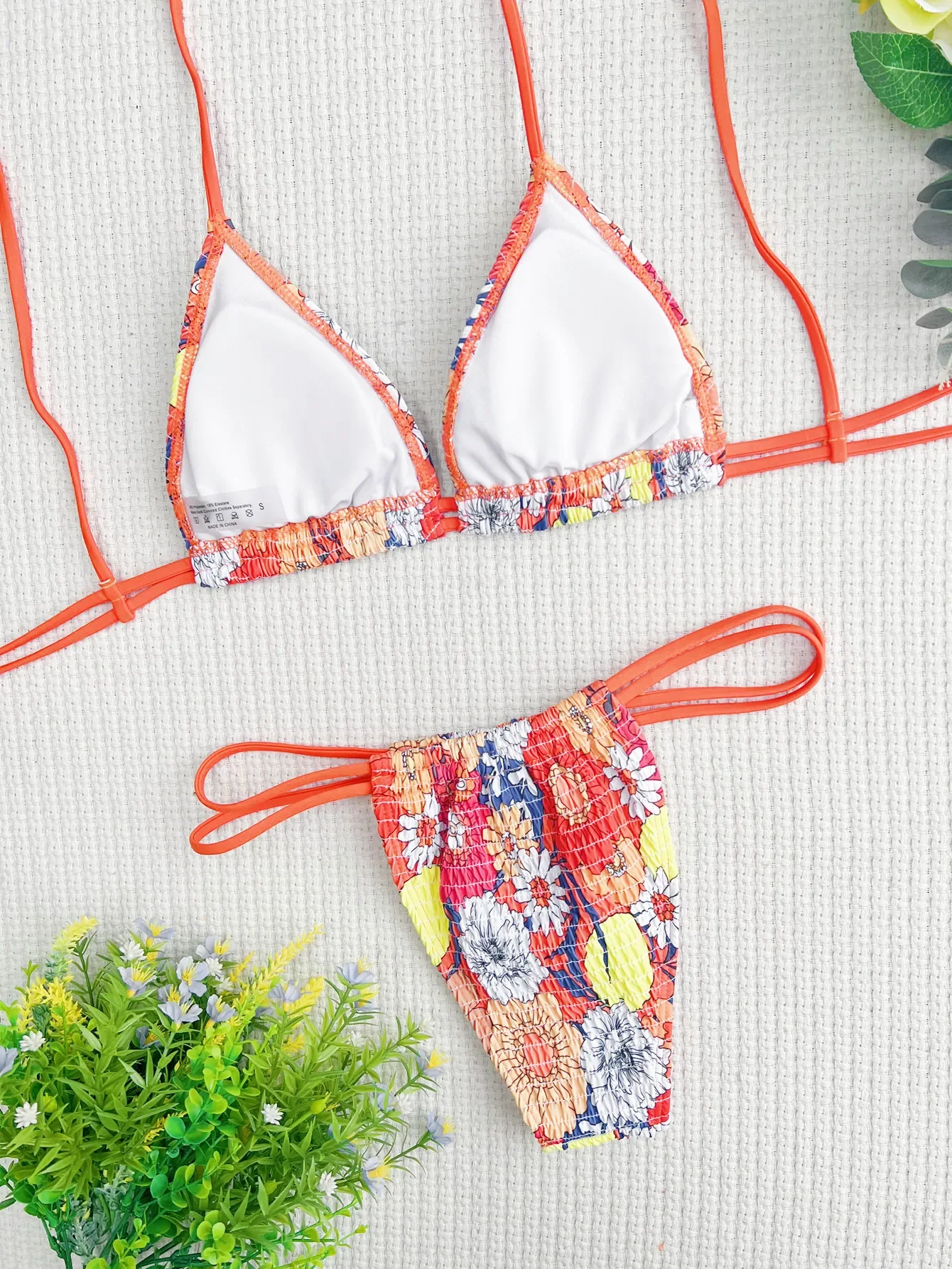 2024 Pláž Thong Bikini Set dámske Plavky Orange Tlač Letnej Pláži Dovolenku Oblečenie, Plavky, Podväzkové Krajky-up plavky
