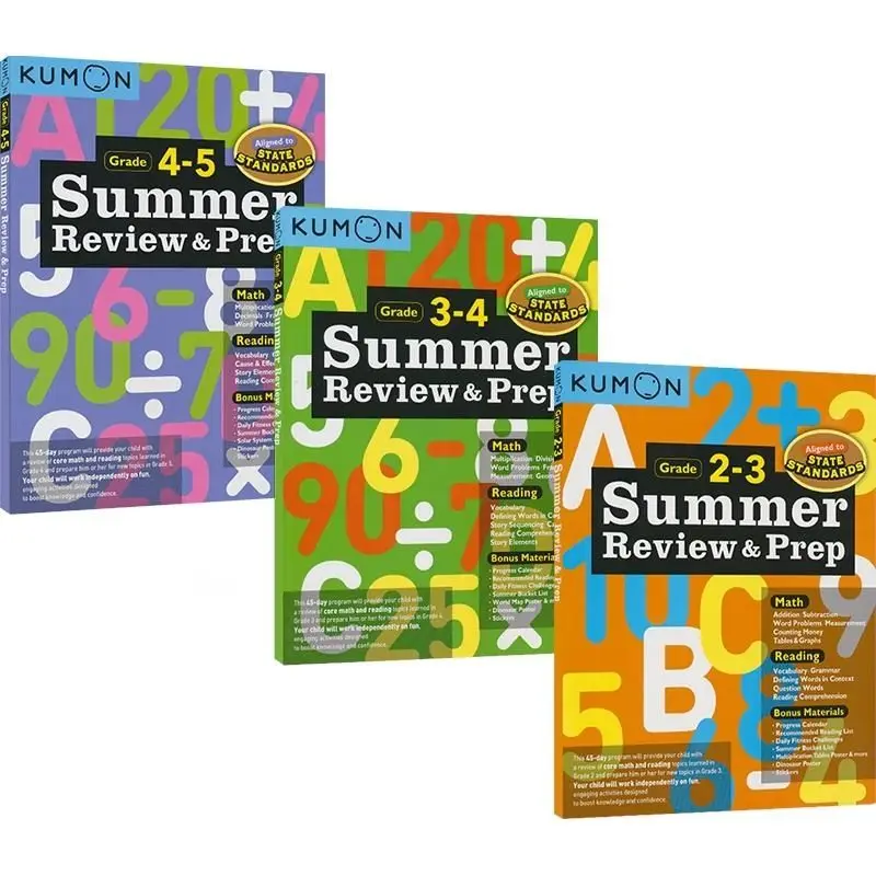 3 Knihy/súbor Kumon Lete Skontrolovať a Prípravka Math2-5 Formálneho Vzdelávania Letné pracovné Zošity