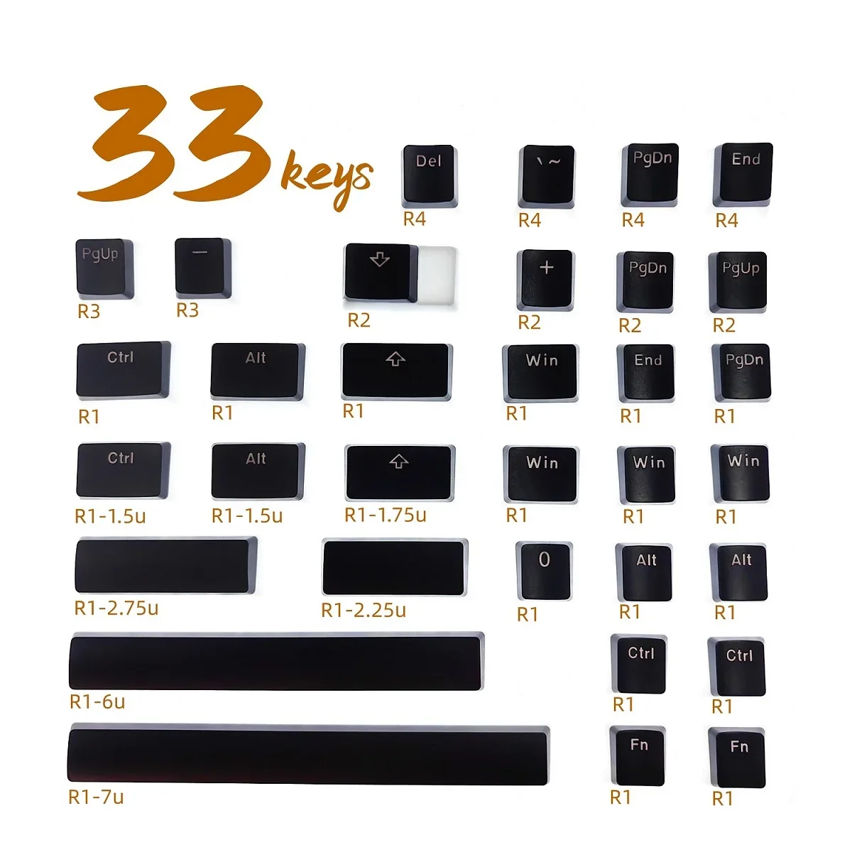 33pcs Puding Keycaps Pridať Tlačidlá 1u ALT SHIFT CTRL 1.75 u SHIFT 6u/7u medzerník pre Mechanické Klávesnice