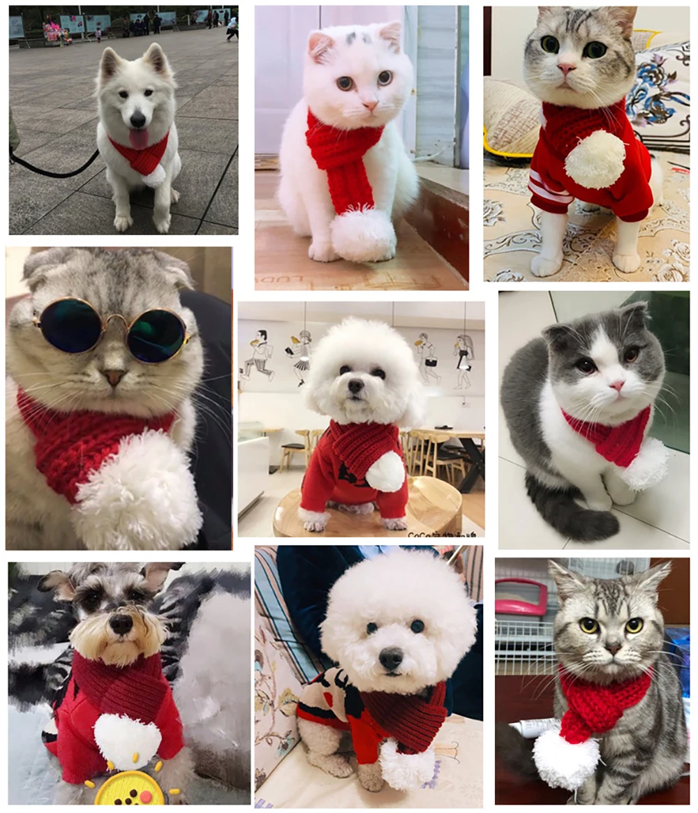 3ks Pet Fashion Vianočné Pletený Šál Mačka, Pes Šatku Príslušenstvo Zime Teplé domáce zvieratá, Červená, Šedá, Zelená Qianyi