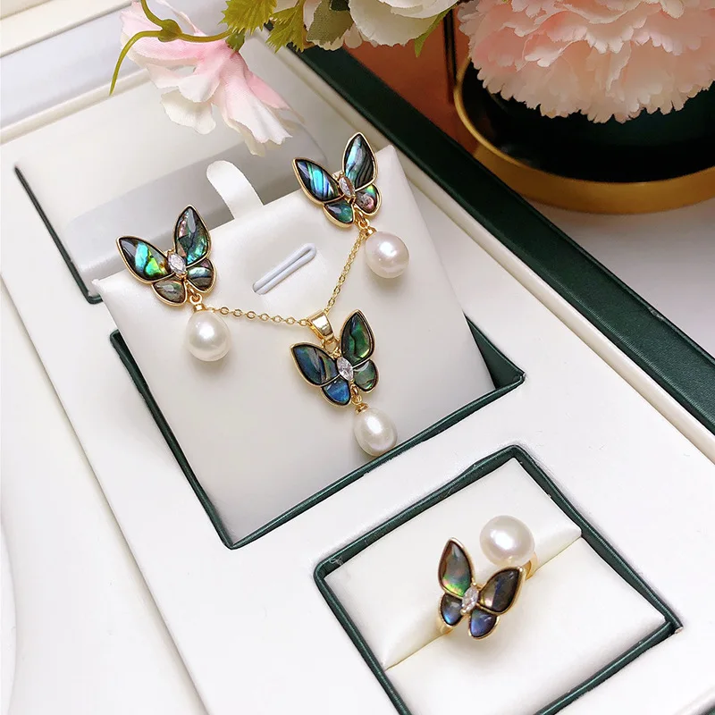 5 KS 6-7mm bielych sladkovodných perál Náhrdelník Prívesok Náušnice Prsteň Náramok nastaviť ženy módne šperky shell motýľ príslušenstvo