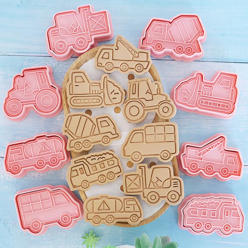 8 Ks/set Inžinierstva Truck Cookie Nožnice na Plastové 3D animovaný Pressable Biscuit Formy Cookie Pečiatka Pečenie Pečiva Pečenie Kuchyňa