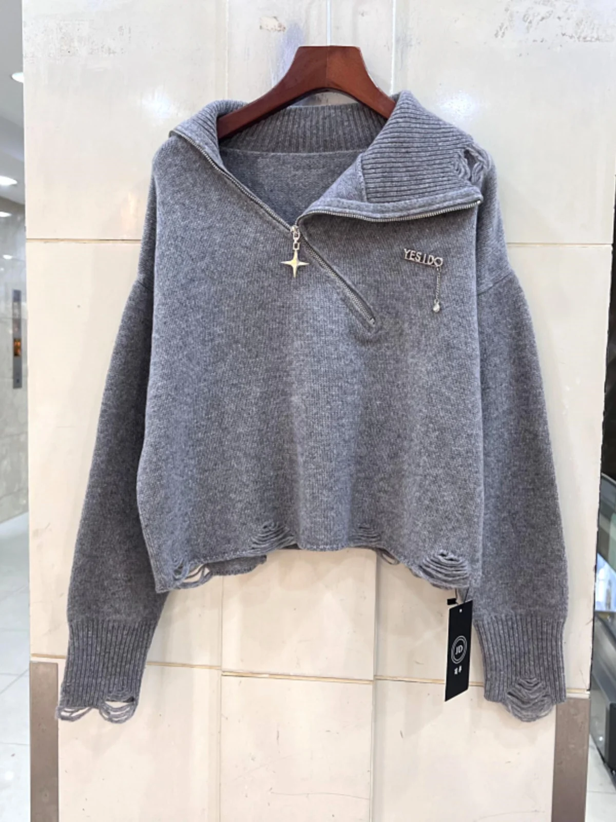 89-8831 Európskej módny dizajn zmysel núdzi pletený sveter s uhlopriečkou zips, bežné vlnený sveter, vek zníženie sveter