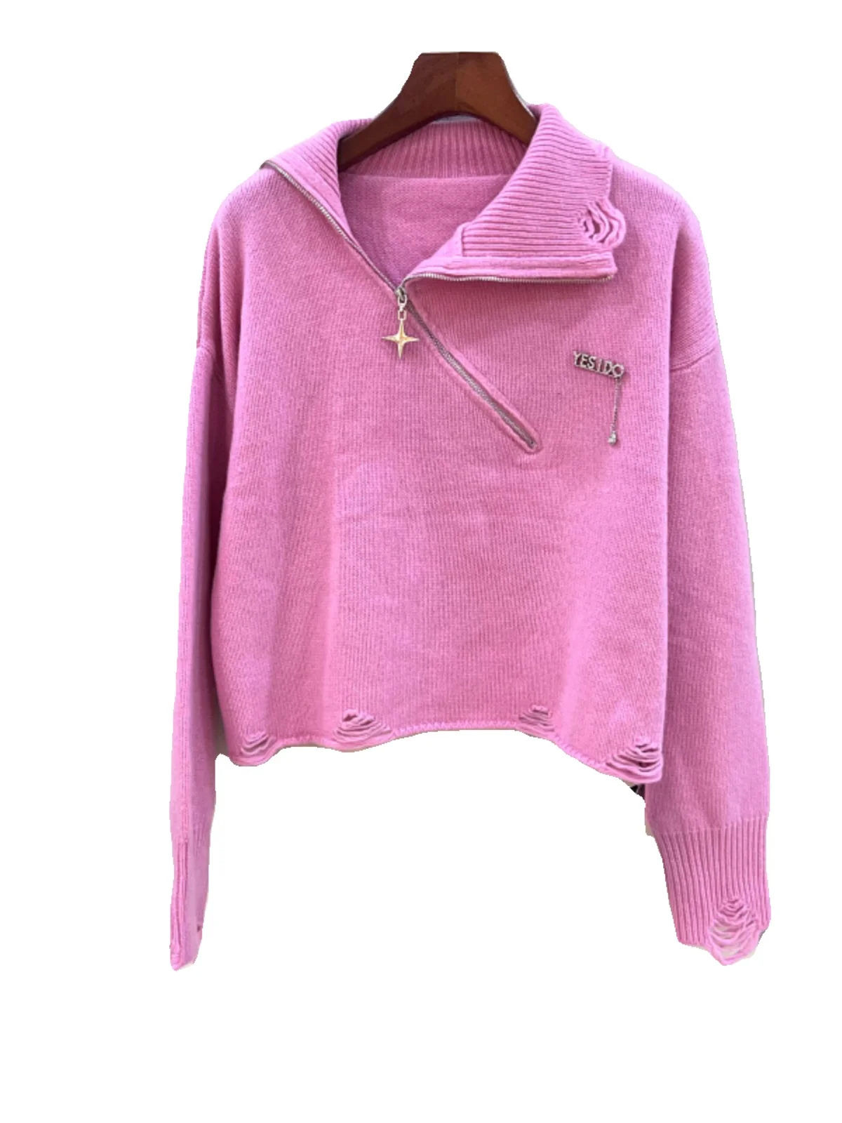 89-8831 Európskej módny dizajn zmysel núdzi pletený sveter s uhlopriečkou zips, bežné vlnený sveter, vek zníženie sveter