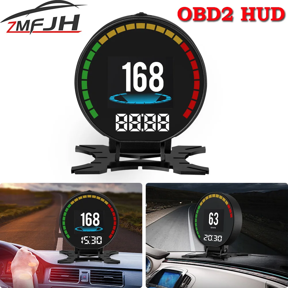 AD Auto OBD2 HUD P15 Head-Up Displej Otáčkomer Olej Vody Temp Meradlo Digitálne OBD2 Varovanie prekročenia rýchlosti Diagnostické Výstražný Systém