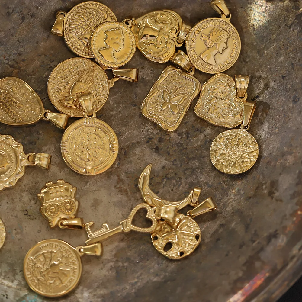 Amulet Magické Šťastie Symbol Prvok Mesiac Tlačidlo Mince Cross Prívesok Šperky 18K Zlatom Nehrdzavejúcej Ocele, Šperky, Darčeky pre Ženy
