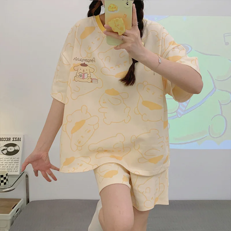 Anime Sanrios Lete Dievčatá Krátke Rukávy Pyžamo Nastaviť Kawaii Módne Priedušná Pohodlné Pyžamo Nastaviť Vonku Môže Nositeľné