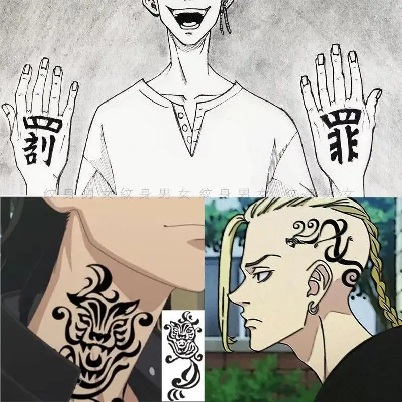 Anime Tokio Revengers Cosplay Tetovanie Nálepky Mikey Krku Tetovanie Draken Dragon Tattoo Mužov Halloween Party Roleplay Príslušenstvo