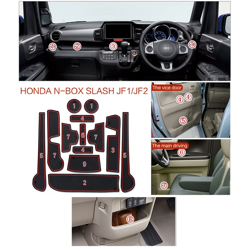 Anti-Slip Auto Brány Mat Slot Pre Honda N-BOX LOMKA JF1/JF2 Dvere Groove Pad protišmykové Gumené Rohože Dráha Auto Interiérové Doplnky
