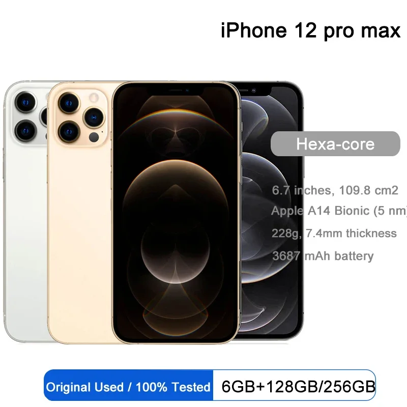 Apple-iPhone 12 Pro Max Odomknutý Smartphone, 128 GB, 256 GB ROM, 6.7 