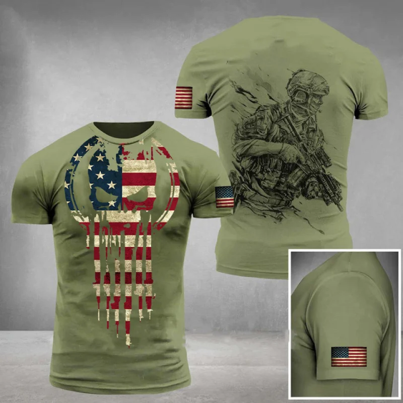 ARMÁDY-VETERÁN 3D Tlač pánske T-shirts Amercian Vojak Bežné Kolo Krku Voľné Krátky Rukáv Kamufláž Commando Mužov Oblečenie 6XL