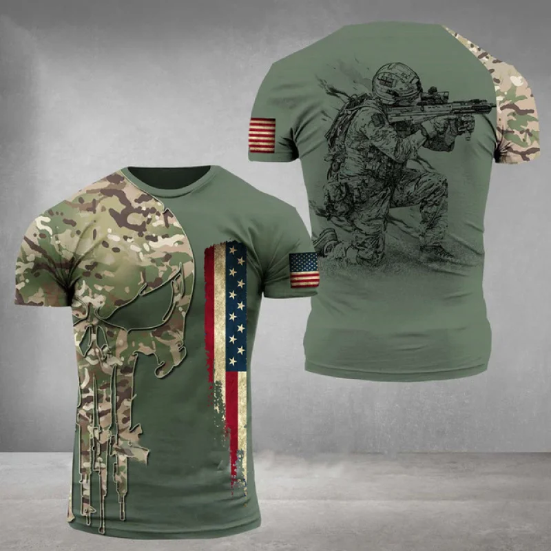 ARMÁDY-VETERÁN 3D Tlač pánske T-shirts Amercian Vojak Bežné Kolo Krku Voľné Krátky Rukáv Kamufláž Commando Mužov Oblečenie 6XL