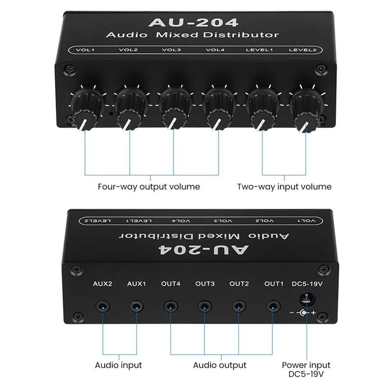 AU-204 Stereo Audio Signálu zvukového Pultu Rada Slúchadiel Ovládač Napájanie Zosilňovačov Mixér Distribútor 3,5 MM Jednoduchá Inštalácia, Jednoduché Použitie