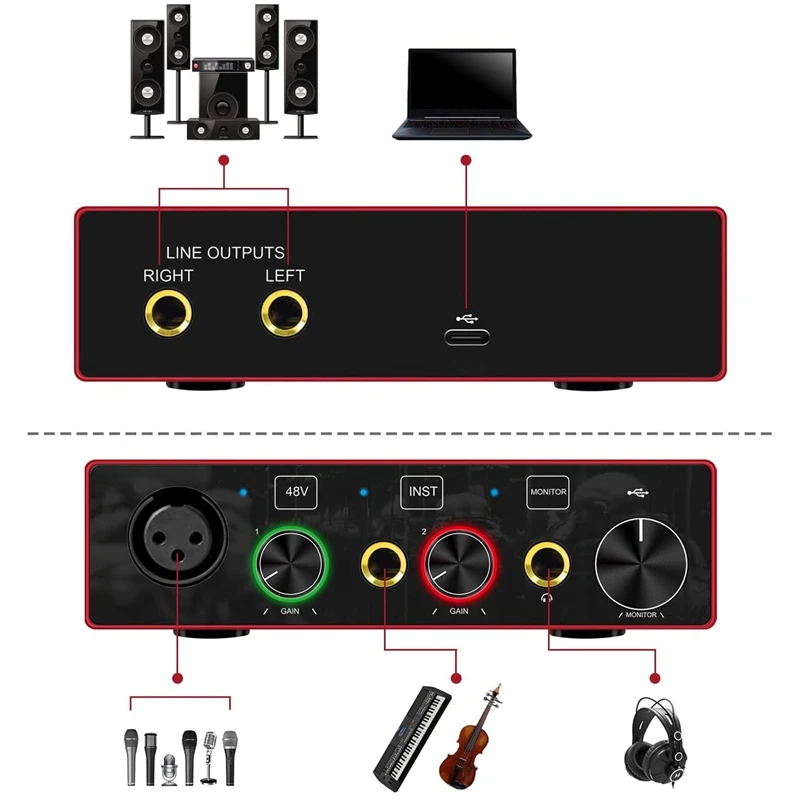 Audio Rozhranie XRL Audio Rozhranie, 48V Phantom Power Nástroja Podpory Elektrická Gitara Tabliet Počítač, Smartphone