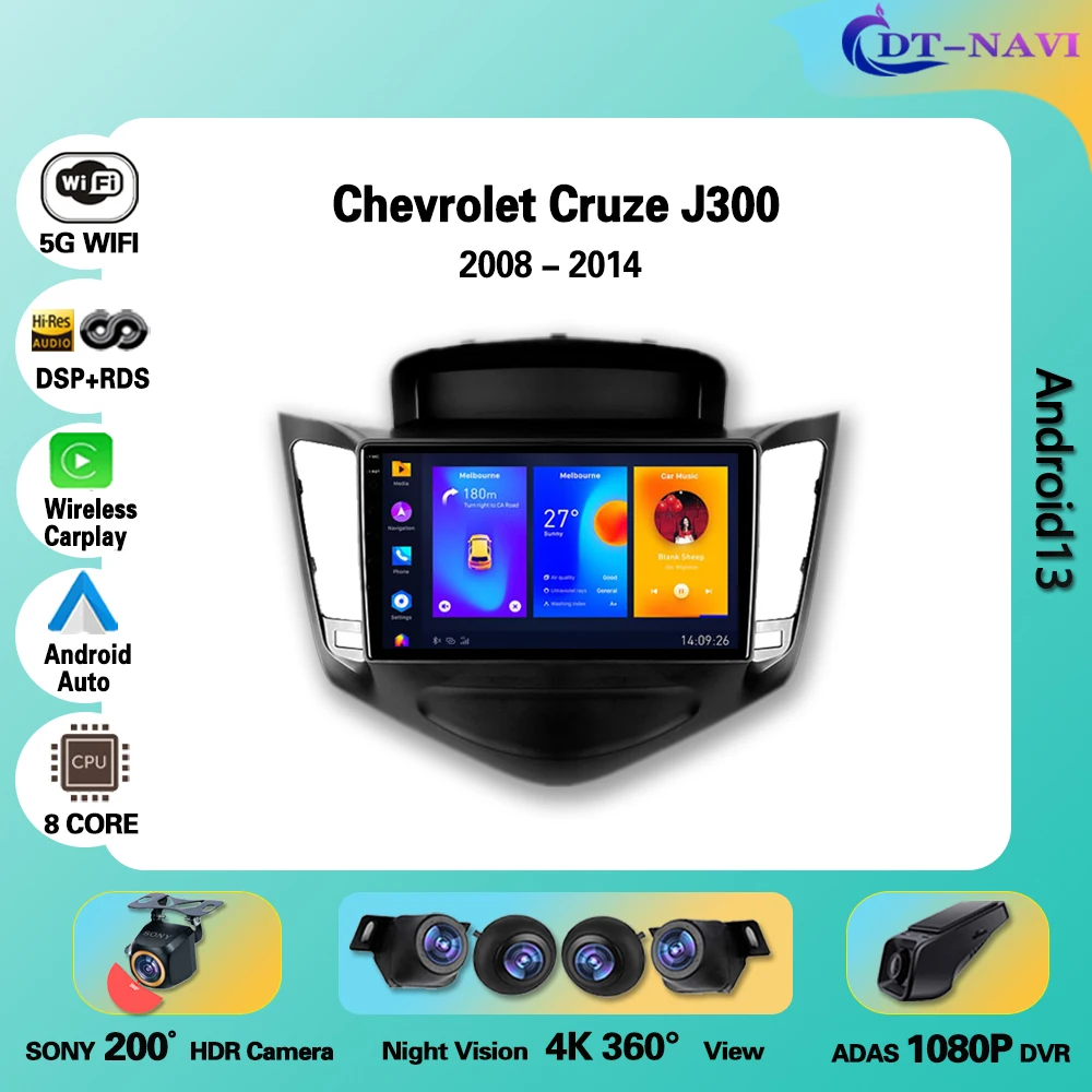 Autorádio Bezdrôtový carplay Android Pre Chevrolet Cruze J300 2008-2014 Auto Multimediálny prehrávač Auto rádio stereo Dvd Navigačný
