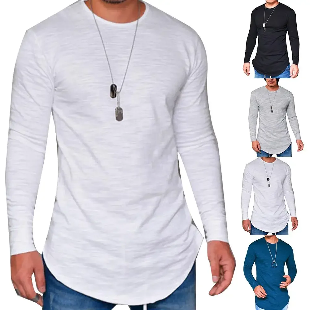 B1693 golier voľný čas čisté farby, dlhý rukáv streetwear vtipné tričko dlhý rukáv tričko pre mužov