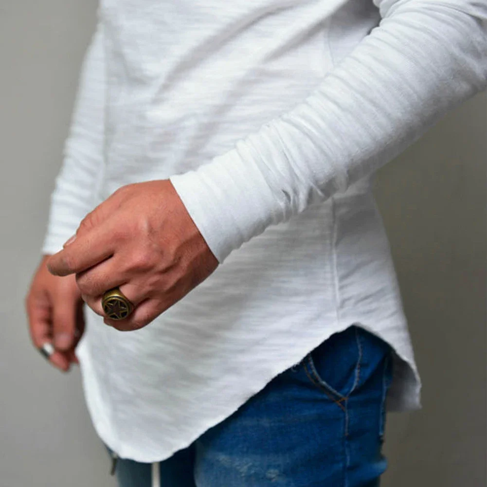 B1693 golier voľný čas čisté farby, dlhý rukáv streetwear vtipné tričko dlhý rukáv tričko pre mužov