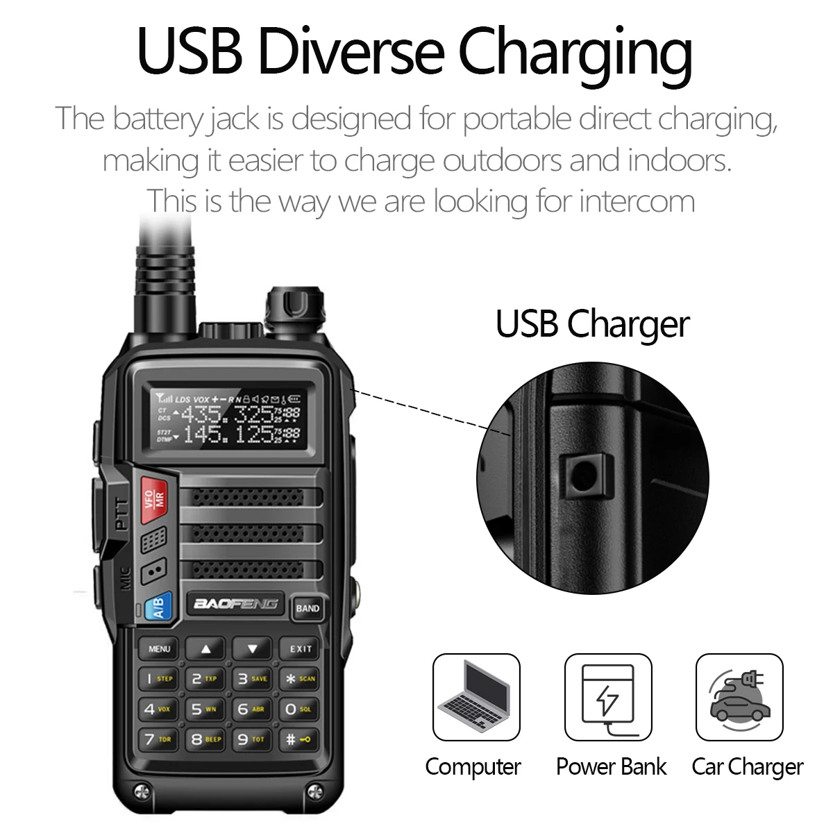 BAOFENG UV-5R Plus 15W Walkie talkie USB Nabíjačka 16 KM Dlhý Rozsah Vysielača VHF UHF Ham Rádio UV 5R obojsmerné Rádiové pre lov