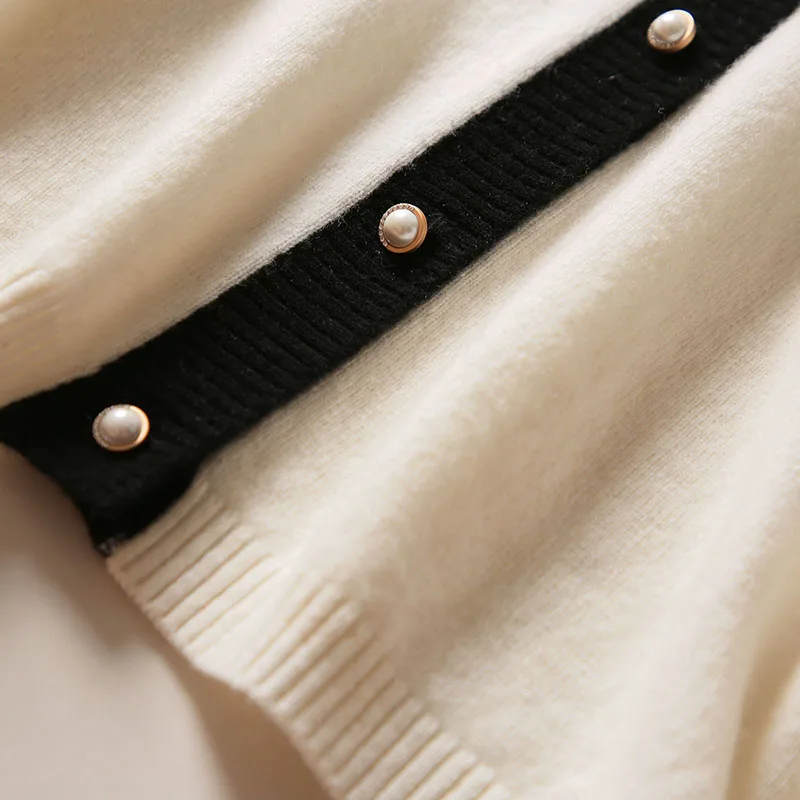 BARESKIY 2020 nové 100% vlna pletený sveter cashmere sveter tvaru, krátke voľné dlhým rukávom bunda farby zodpovedajúce zahusťovanie