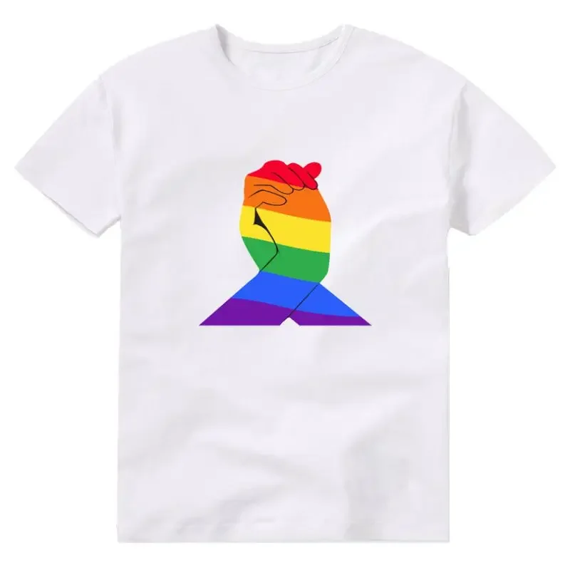 Bavlnené tričko LGBT Držanie Rúk Dúha Farieb Štýl Camiseta Hombre Humor Mužov Oblečenie Y2k Oblečenie T-shirts Muž Tlač Lete