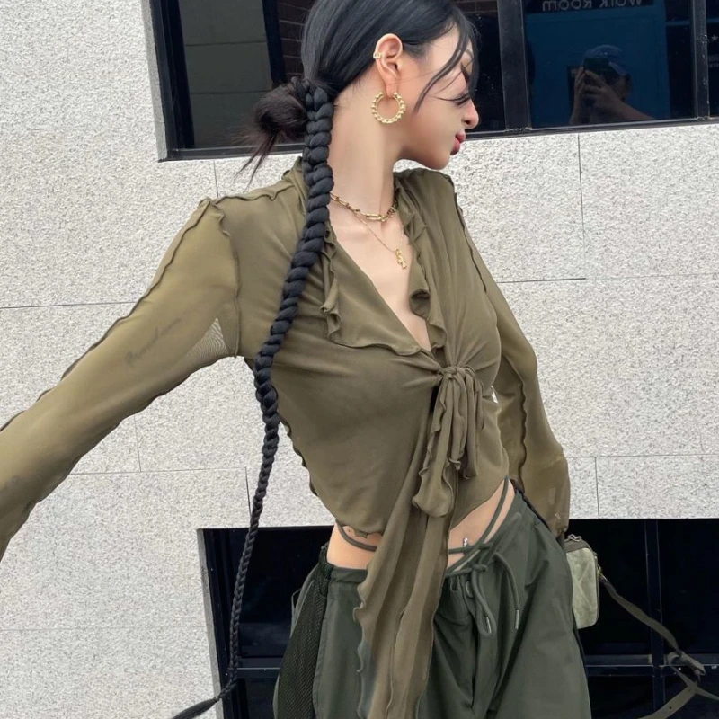 Blúzky Ženy Úplnej Sexy Hotsweet tvaru Bežné Jar Nepravidelný Elegantné Streetwear kórejský Štýl Žena Plodín Topy Svetlice Rukáv