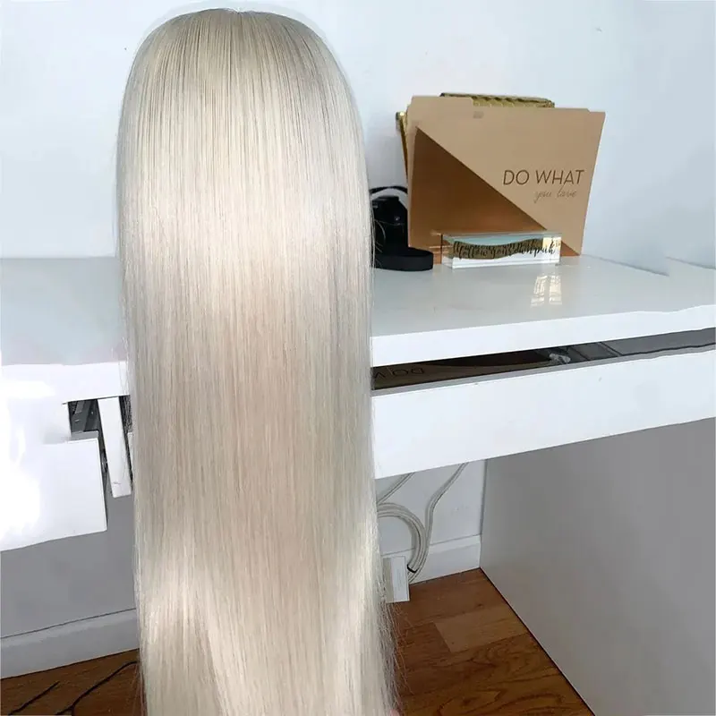 Bomba #60 White Blonde Predné Čipky Parochne Rovné Dlhé Vlasy Glueless Vysoká Kvalita Tepelne Odolných Syntetických Cosplay pre Ženy