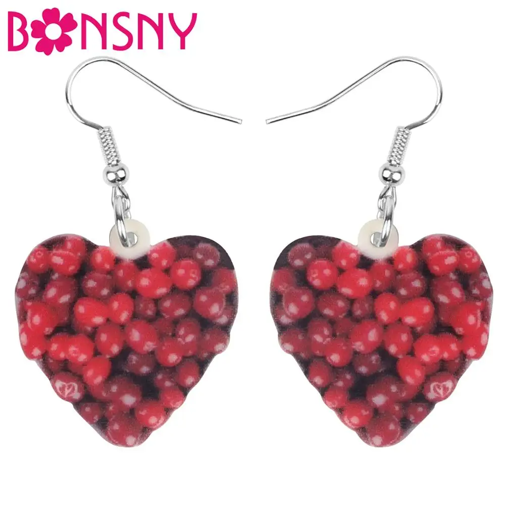 Bonsny Akryl Vďakyvzdania Cranberry Ovocie Srdce Tvar Náušnice Kvapka Visieť Dekorácie, Šperky Pre Ženy, Dievčatá Dospievajúce Deti Darček
