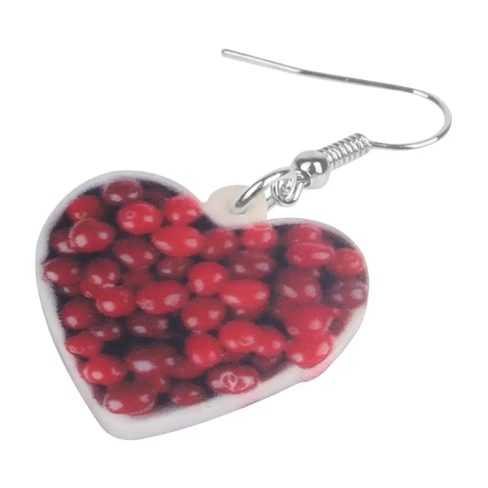 Bonsny Akryl Vďakyvzdania Cranberry Ovocie Srdce Tvar Náušnice Kvapka Visieť Dekorácie, Šperky Pre Ženy, Dievčatá Dospievajúce Deti Darček