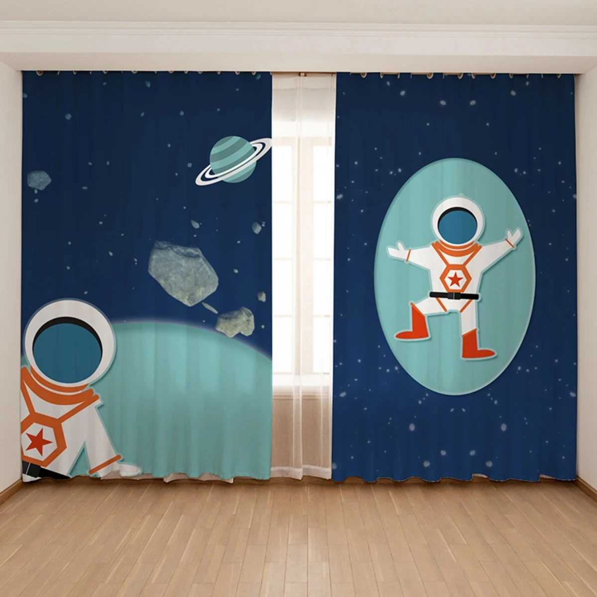 Cartoon Priestor Raketa Priestoru Astronaut detskej Izby Chlapec Spálňa Bay Window High Tieňovanie Módy Rôzne Farby Vzor 2Panels