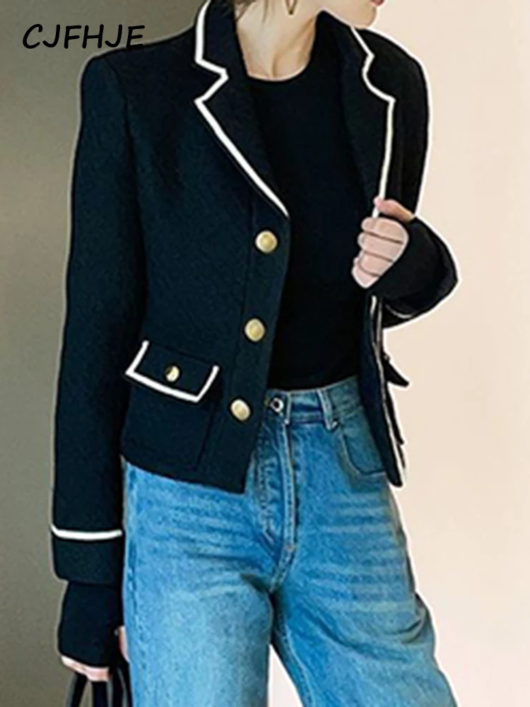 CJFHJE Klasické Čierne Tweed Krátky Oblek Bundy Elegantné Ženy kórejský Štýl Office Lady Blejzre Jeseň Elegantný Vreckový Outwear Oblečenie