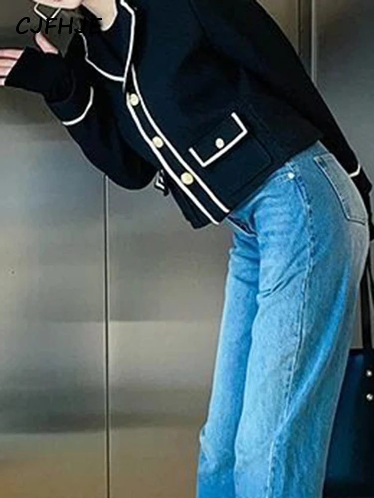 CJFHJE Klasické Čierne Tweed Krátky Oblek Bundy Elegantné Ženy kórejský Štýl Office Lady Blejzre Jeseň Elegantný Vreckový Outwear Oblečenie