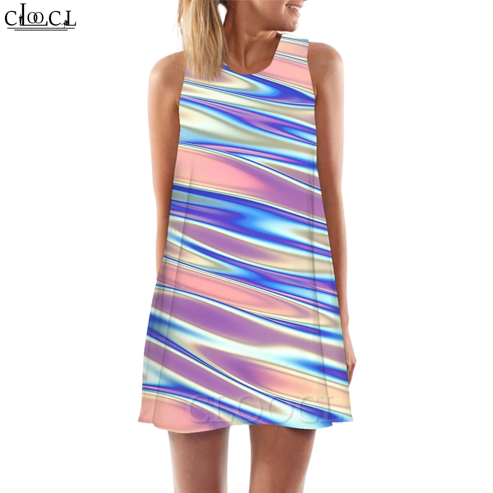 CLOOCL Ženy Šaty bez Rukávov Tank Šaty Harajuku Rainbow Textúra Vytlačené Beach Party Kostým Módne Šaty Letné Vesta